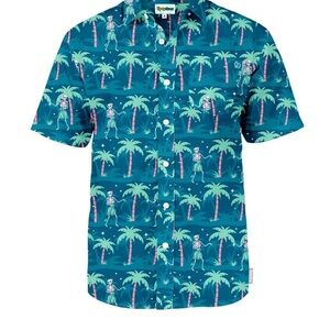 Tipsy Elves MEN'S HULA HIPS HAWAIIAN Skeleton Short-Sleeve Button-Down Shirt